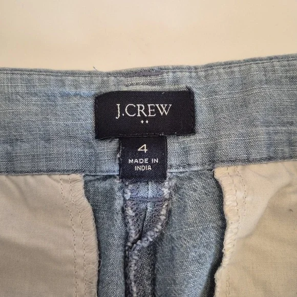 J.Crew Chambray Scallop Hem Shorts Women's 4 Blue Linen Blend Pockets Summer - Picture 4 of 5
